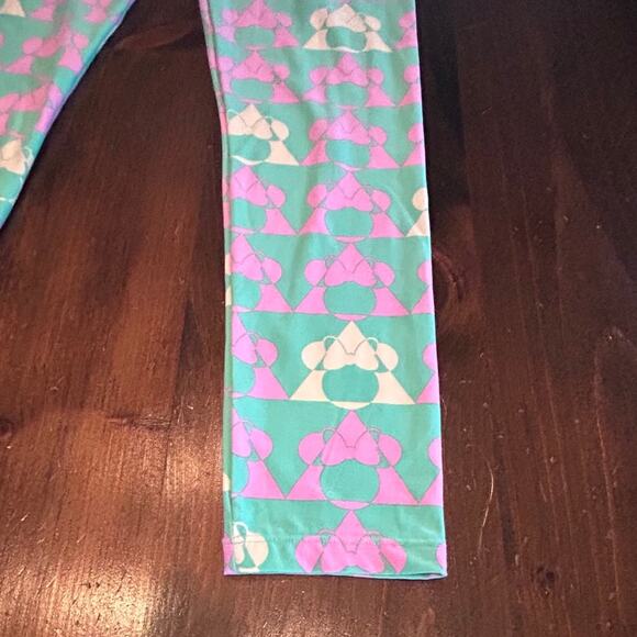 ⭐️ Lularoe Minnie Mouse Pink Green Leggings One Size Fits All Women Soft‎ Pants - Picture 4 of 6